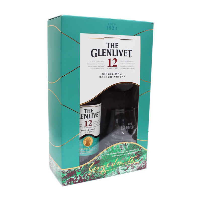 The Glenlivet 12 ani in cutie cu 2 pahare 0.7L