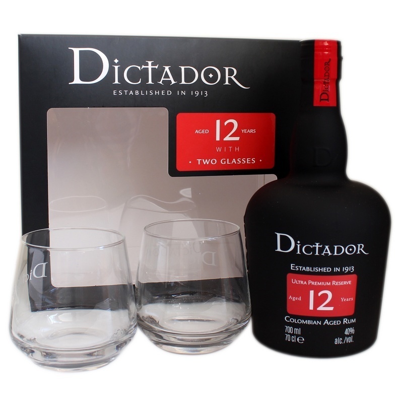 Dictador 12 ani in cutie cu 2 pahare cognag 0.7 L