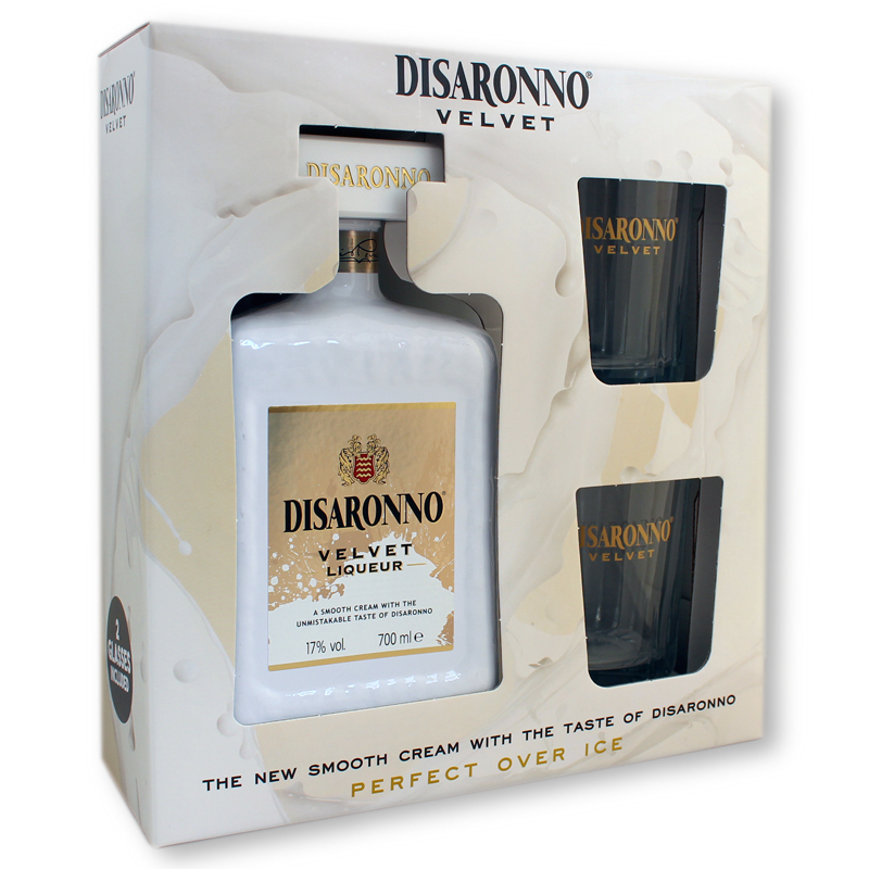 Disaronno Velvet in cutie cu 2 pahare 0.7L