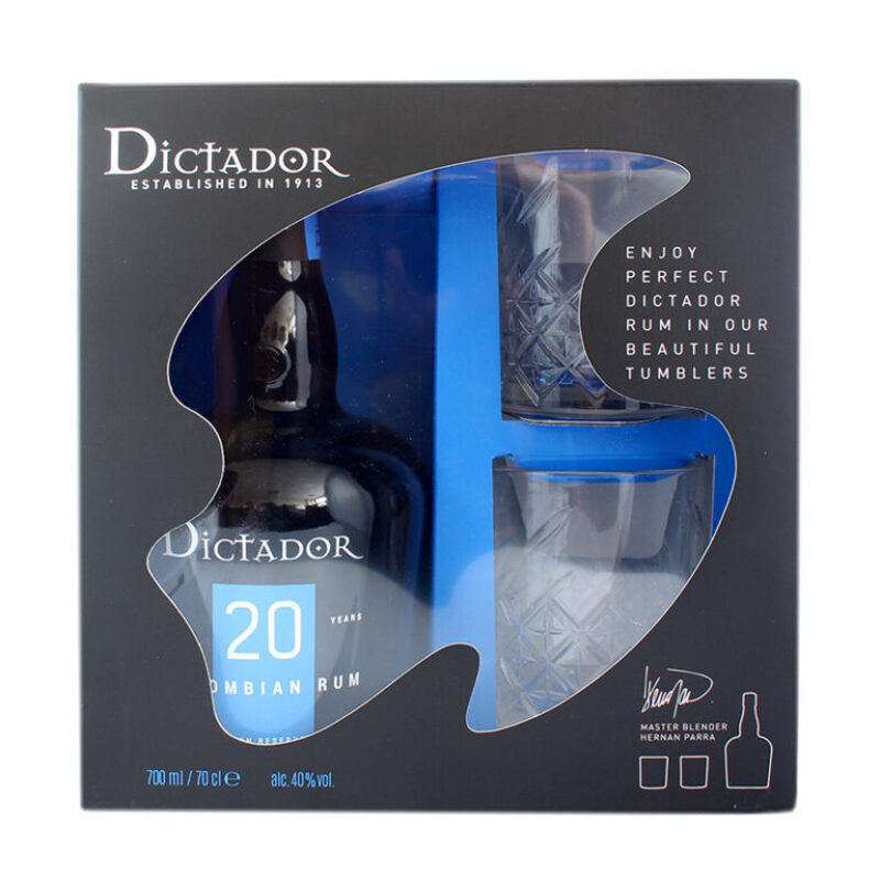 Dictador 20 ani in cutie cu doua pahare 0.7L