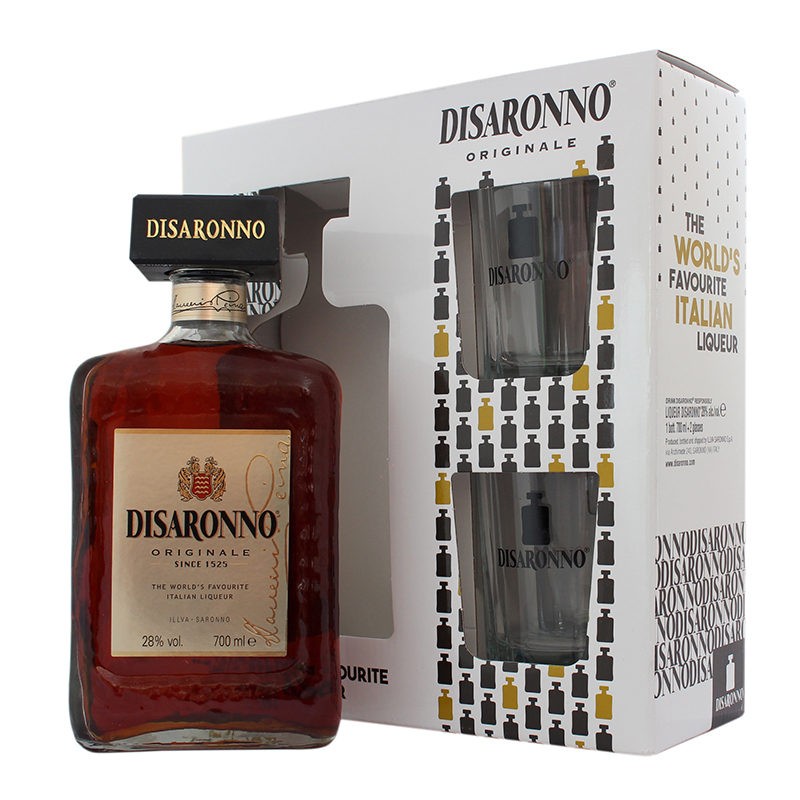 Disaronno in cutie cu 2 pahare 0.7L SGR