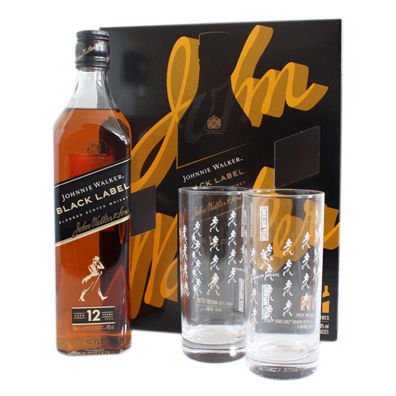 Johnnie Walker Black Label in cutie cu 2 pahare highball 0.7L SGR